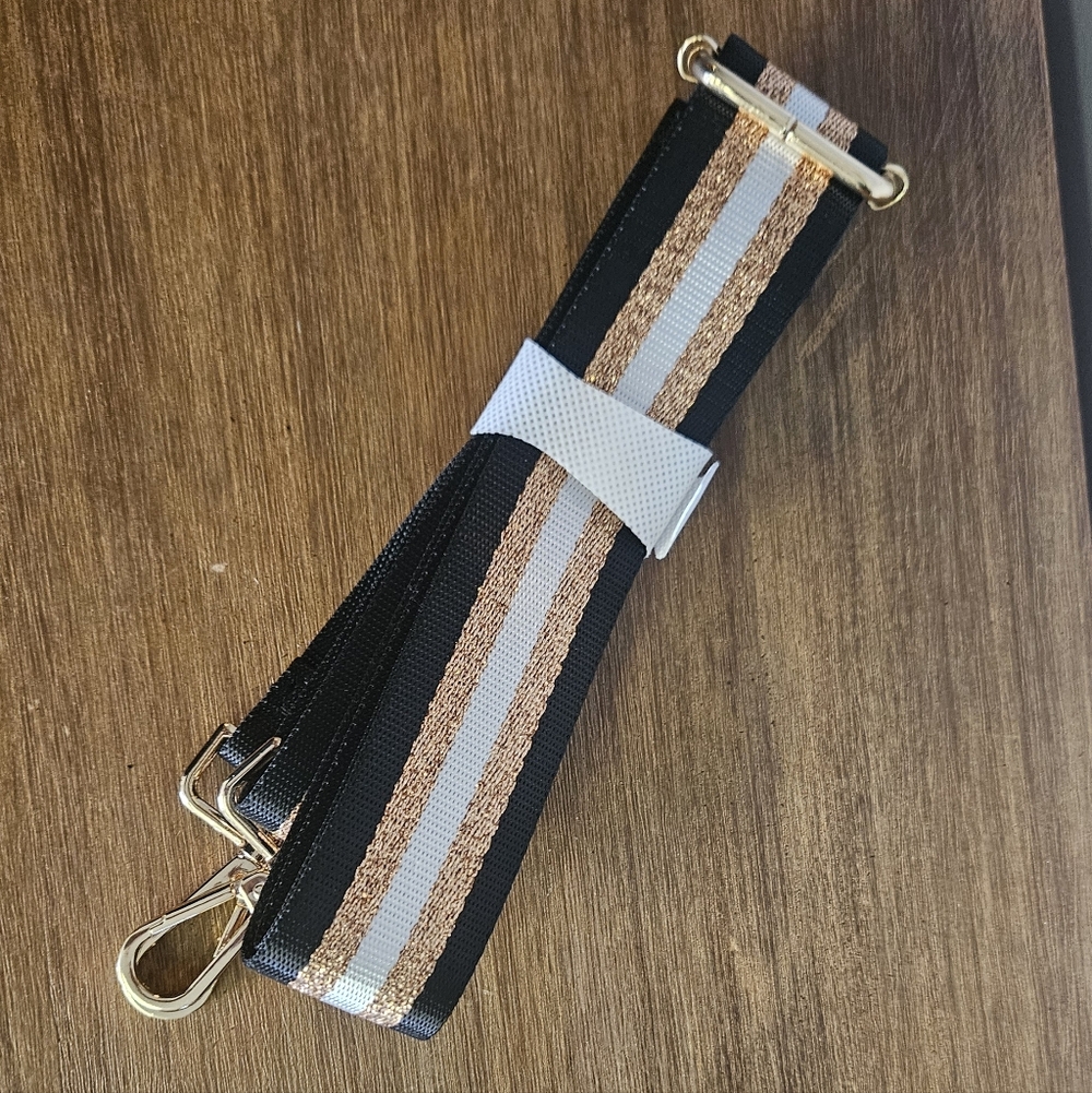 Black Strap with Rose Gold and White Metallic Stripe